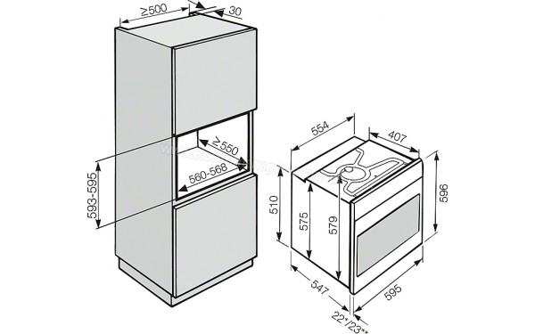 MIELE H 6860 BPX GR - Sch&eacute;ma technique encastrement dans un meuble haut