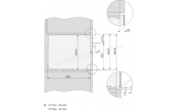MIELE H 7240 BM BB - Sch&eacute;ma technique vue lat&eacute;rale