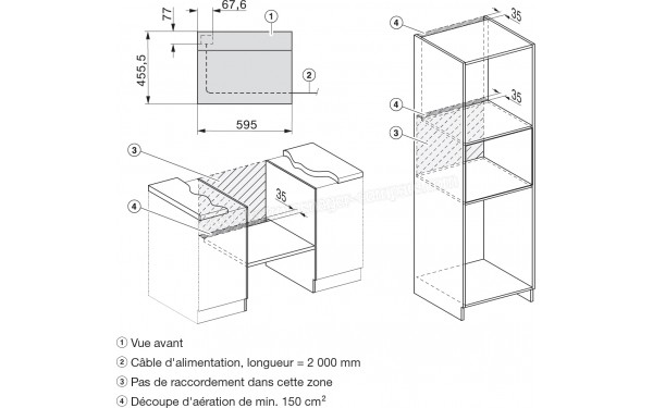 MIELE H 7240 BM BB - Sch&eacute;ma technique raccordements et a&eacute;ration