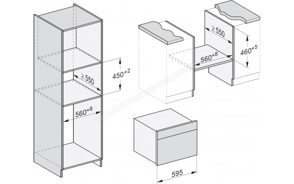 MIELE H 7240 BM GR - Sch&eacute;ma technique encastrement dans un meuble haut ou bas