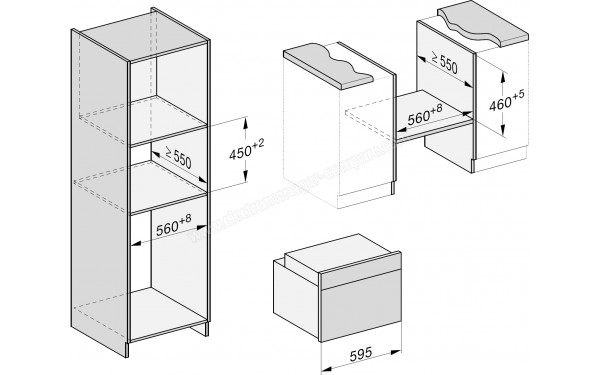 MIELE H 7244 BP NR - Sch&eacute;ma technique encastrement dans un meuble haut ou bas