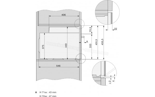 MIELE H 7244 BP NR - Sch&eacute;ma technique vue lat&eacute;rale