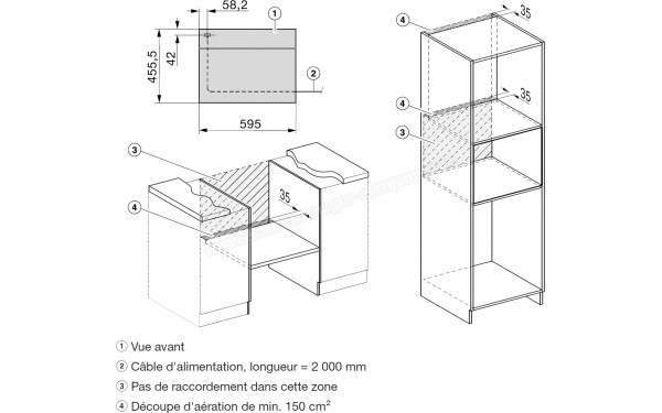 MIELE H 7244 BP NR - Sch&eacute;ma technique raccordements et a&eacute;ration