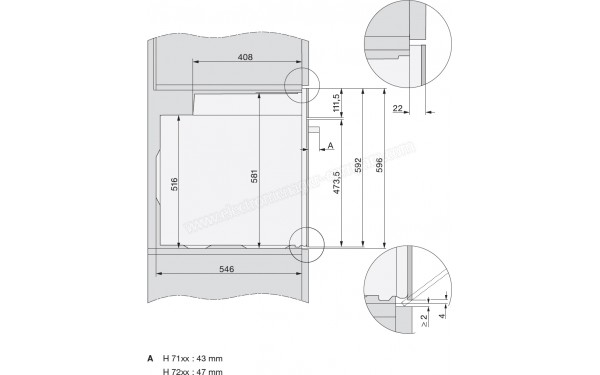 MIELE H 7264 BP GR - Sch&eacute;ma technique vue lat&eacute;rale