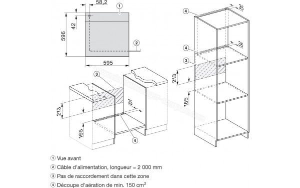 MIELE H 7264 BP GR - Sch&eacute;ma technique raccordements et a&eacute;ration