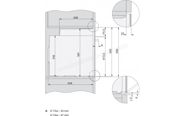 MIELE H 7364 BP IN - Sch&eacute;ma technique vue lat&eacute;rale