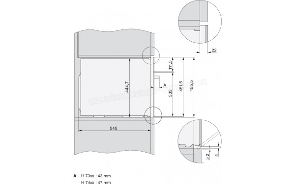 MIELE H 7440 BM NR - Sch&eacute;ma technique vue lat&eacute;rale