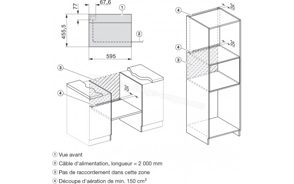 MIELE H 7440 BMX GR - Sch&eacute;ma technique raccordements et a&eacute;ration