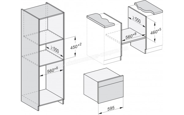 MIELE H 7440 BMX NR - Sch&eacute;ma technique encastrement dans un meuble haut ou bas