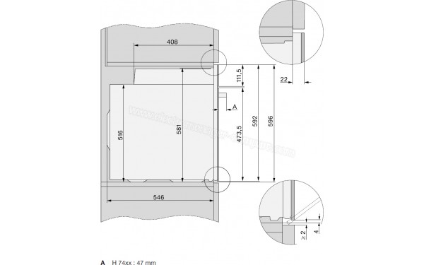 MIELE H 7460 BP BB - Sch&eacute;ma technique vue lat&eacute;rale