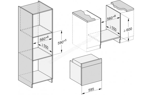 MIELE H 7460 BP GR - Sch&eacute;ma technique encastrement dans un meuble haut ou bas
