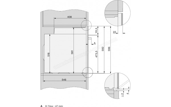 MIELE H 7460 BP GR - Sch&eacute;ma technique vue lat&eacute;rale