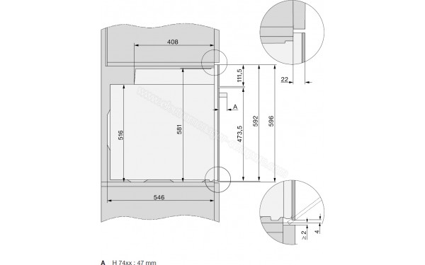 MIELE H 7460 BP IN - Sch&eacute;ma technique vue lat&eacute;rale