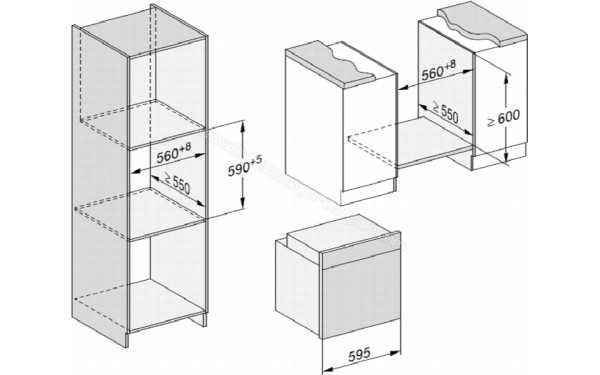 MIELE H 7464 BP BB - Sch&eacute;ma technique encastrement dans un meuble haut ou bas