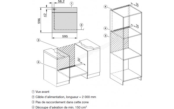 MIELE H 7464 BP GR - Sch&eacute;ma technique raccordement et a&eacute;ration