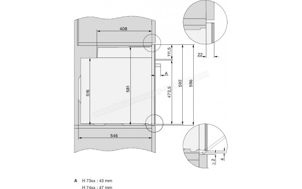 MIELE H 7464 BP IN - Sch&eacute;ma technique vue lat&eacute;rale