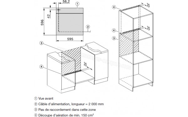 MIELE H 7464 BPX GR - Sch&eacute;ma technique raccordements et a&eacute;ration
