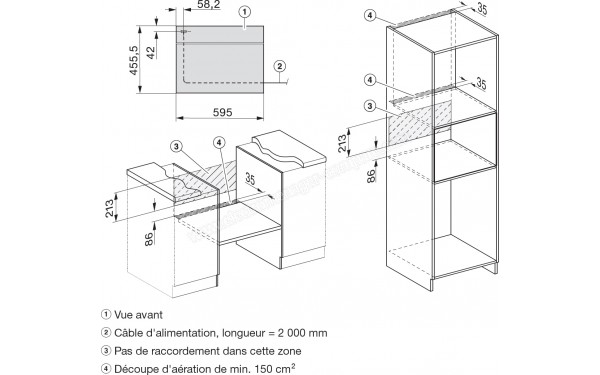 MIELE H 7640 BP IN - Sch&eacute;ma technique raccordements et a&eacute;ration