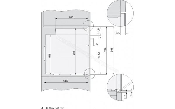 MIELE H 7660 BP BB - Sch&eacute;ma technique vue lat&eacute;rale