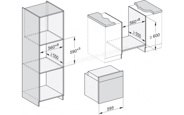 MIELE H 7660 BP GR - Sch&eacute;ma technique encastrement dans un meuble haut ou bas