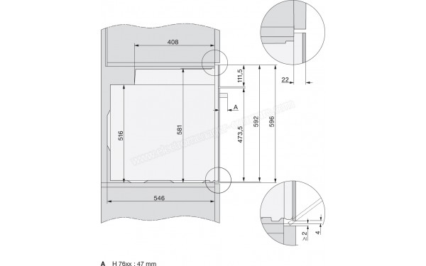 MIELE H 7660 BP GR - Sch&eacute;ma technique vue lat&eacute;rale