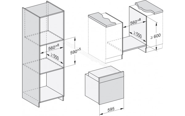 MIELE H 7660 BP NR - Sch&eacute;ma technique encastrement dans un meuble haut ou bas