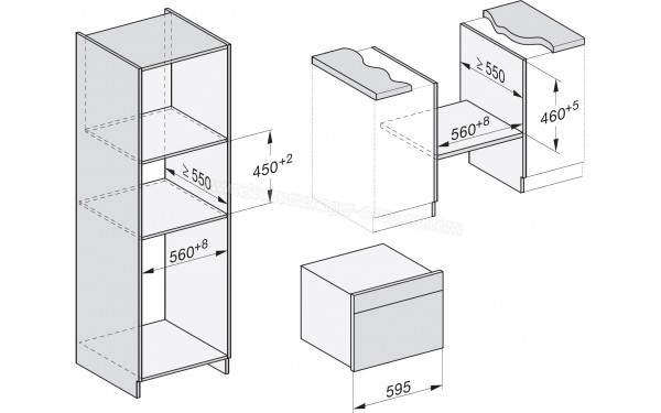 MIELE H 7840 BM BB - Sch&eacute;ma technique encastrement dans un meuble haut ou bas