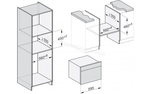 MIELE H 7840 BM IN - Sch&eacute;ma technique encastrement dans un meuble haut ou bas