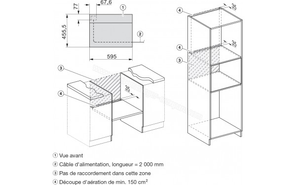 MIELE H 7840 BM IN - Sch&eacute;ma technique raccordements et a&eacute;ration