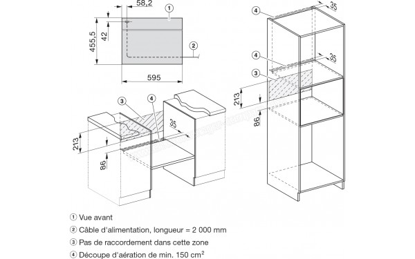 MIELE H 7840 BP BB - Sch&eacute;ma technique raccordements et a&eacute;ration