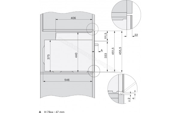 MIELE H 7840 BP GR - Sch&eacute;ma technique vue lat&eacute;rale