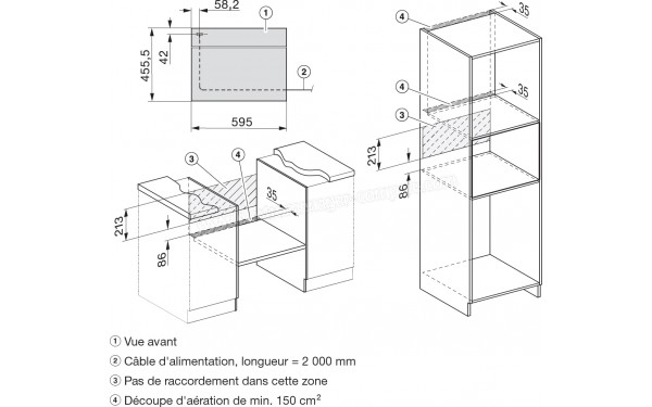 MIELE H 7840 BP IN - Sch&eacute;ma technique raccordements et a&eacute;ration
