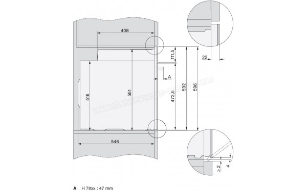 MIELE H 7860 BP GR - Sch&eacute;ma technique vue lat&eacute;rale