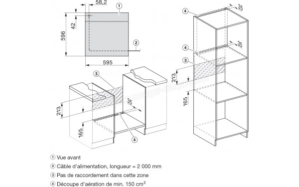 MIELE H 7860 BPX GR - Sch&eacute;ma technique raccordements et a&eacute;ration