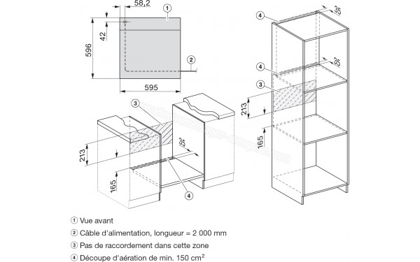 MIELE H 7860 BPX NR - Sch&eacute;ma technique raccordements et a&eacute;ration