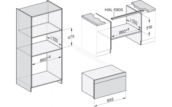 MIELE H 7890 BP IN - Sch&eacute;ma technique encastrement dans un meuble haut ou bas