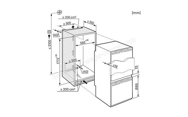 MIELE KFN 37232 iD - Vue du sch&eacute;ma d'encastrement
