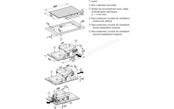 MIELE KMDA 7634 FL - Sch&eacute;ma technique cotes d'encastrement