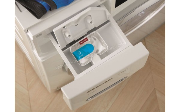 MIELE WCG 125 - Vue des bacs &agrave; produit (cr&eacute;dit : Boulanger)