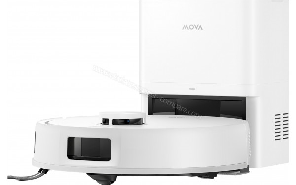 MOVA E20s Pro Plus Blanc - Vue de 3/4 droite sur la station de chargement