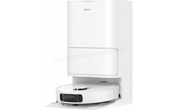 MOVA E40 Ultra Blanc - Vue 3/4 droite sur la station de chargement