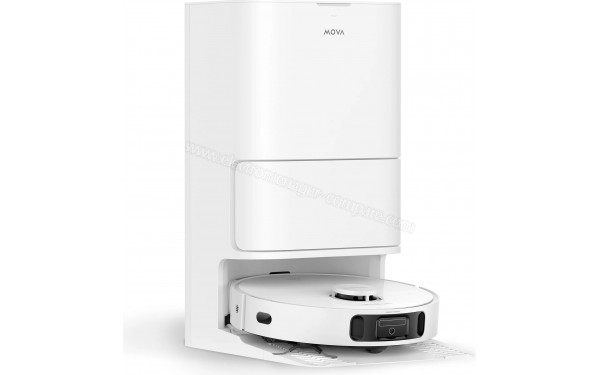 MOVA E40 Ultra Blanc - Vue 3/4 gauche sur la station de chargement