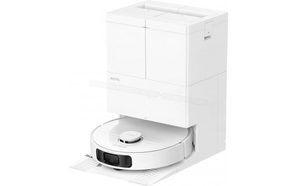 MOVA E50 Pro Ultra Blanc - Vue de 3/4 droite sur la station de chargement
