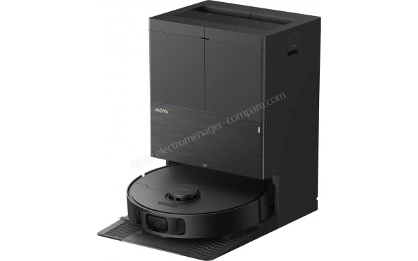MOVA E50 Pro Ultra Noir - Vue de 3/4 droite sur la station de chargement