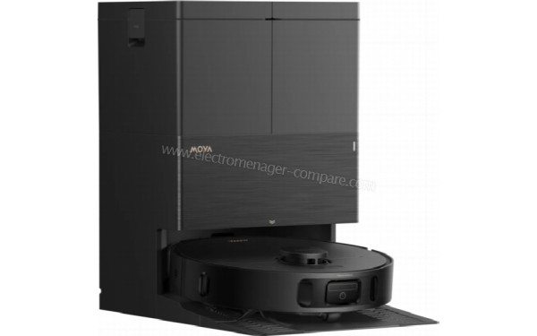 MOVA E50 Pro Ultra Noir - Vue de 3/4 gauche sur la station de chargement