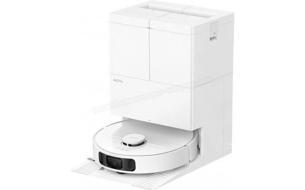 MOVA E50 Ultra Blanc - Vue de 3/4 droite sur la station de chargement