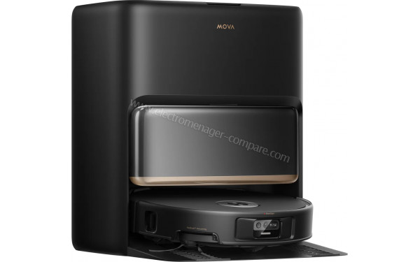 MOVA P50s Ultra Noir - Vue de 3/4 gauche sur la station de chargement