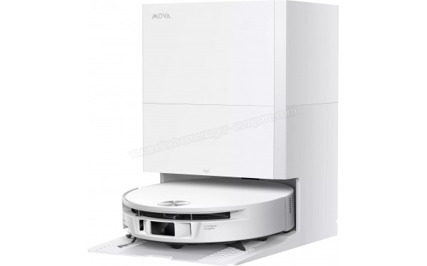 MOVA S70 Roller Blanc - Vue de 3/4 droite sur la station de chargement