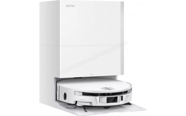 MOVA S70 Roller Blanc - Vue de 3/4 gauche sur la station de chargement