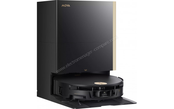MOVA S70 Ultra Roller - Vue de 3/4 gauche sur la station de chargement